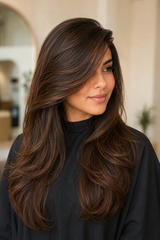 Deep Side-Parted Swept Bangs
